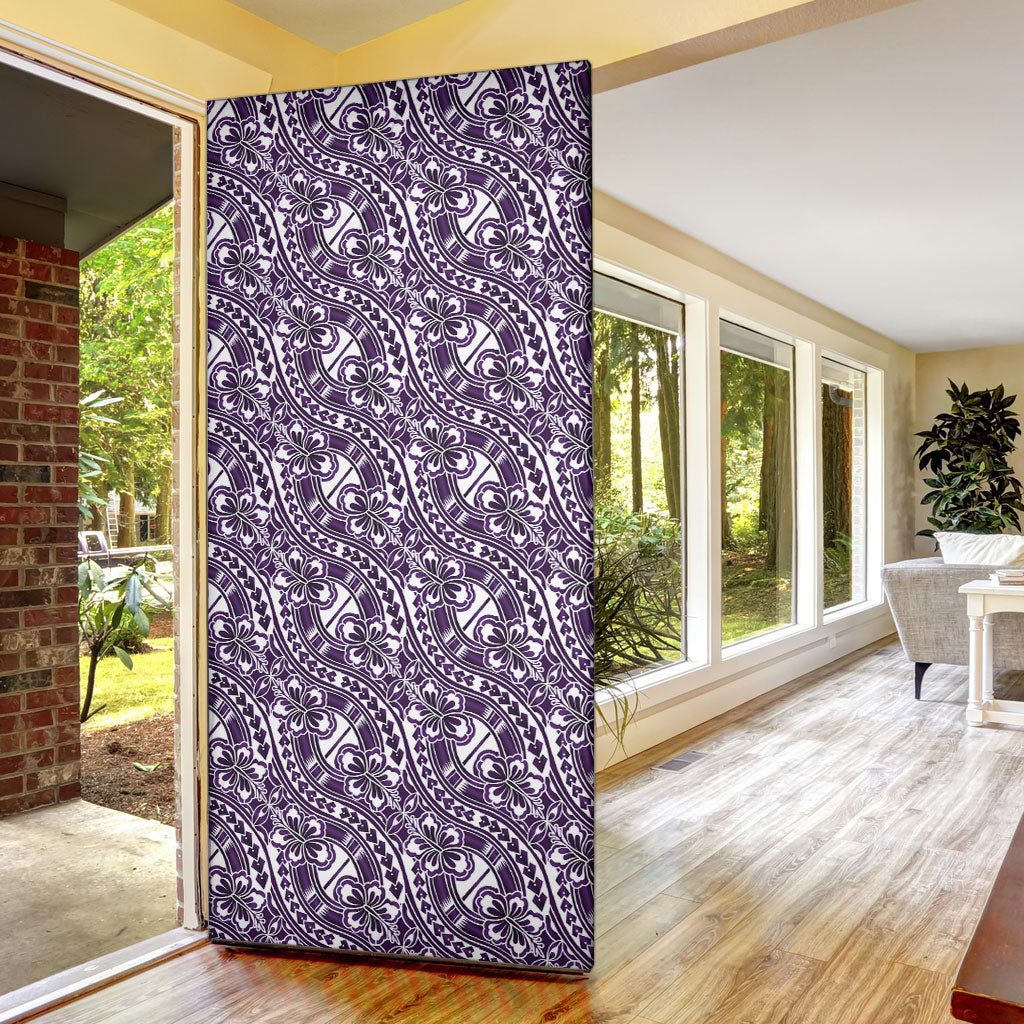 Hibiscus Bloom Island Tribal Waves Door Cover Purple Polynesian Pattern LT01 - Polynesian Pride