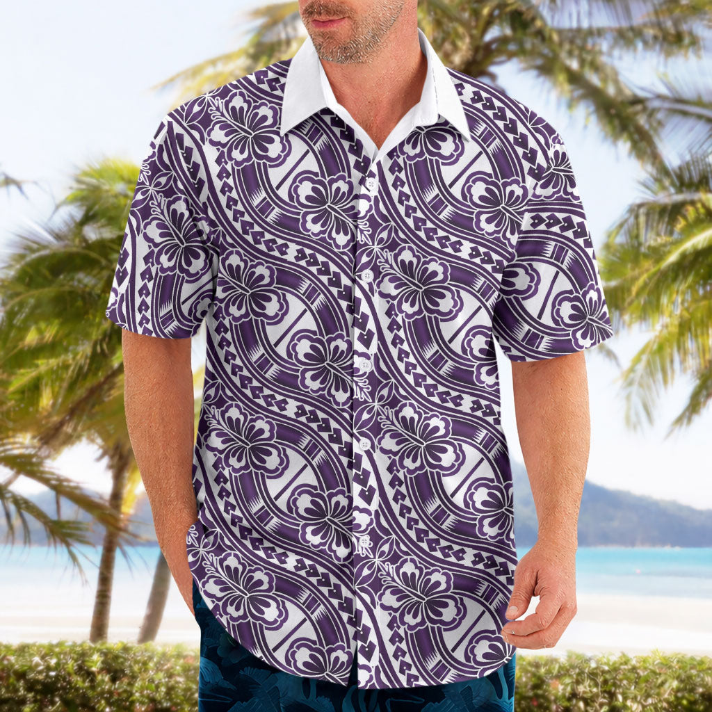 Hibiscus Bloom Island Tribal Waves Hawaiian Shirt Purple Polynesian Pattern LT01 - Polynesian Pride