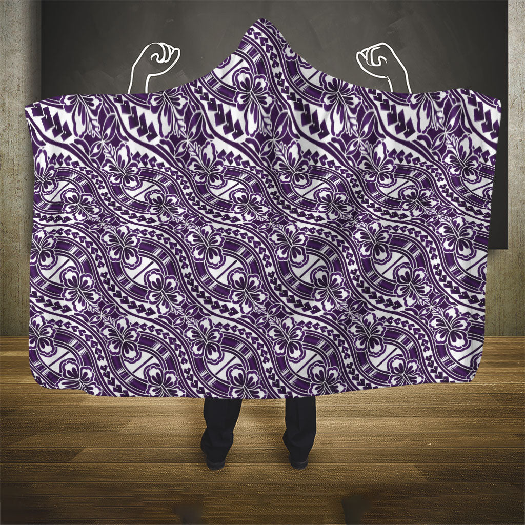 Hibiscus Bloom Island Tribal Waves Hooded Blanket Purple Polynesian Pattern LT01 - Polynesian Pride