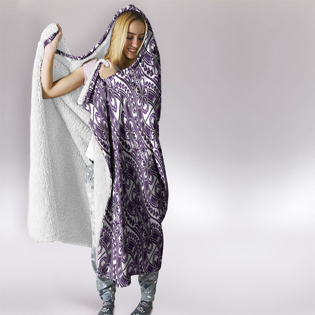 Hibiscus Bloom Island Tribal Waves Hooded Blanket Purple Polynesian Pattern LT01 - Polynesian Pride