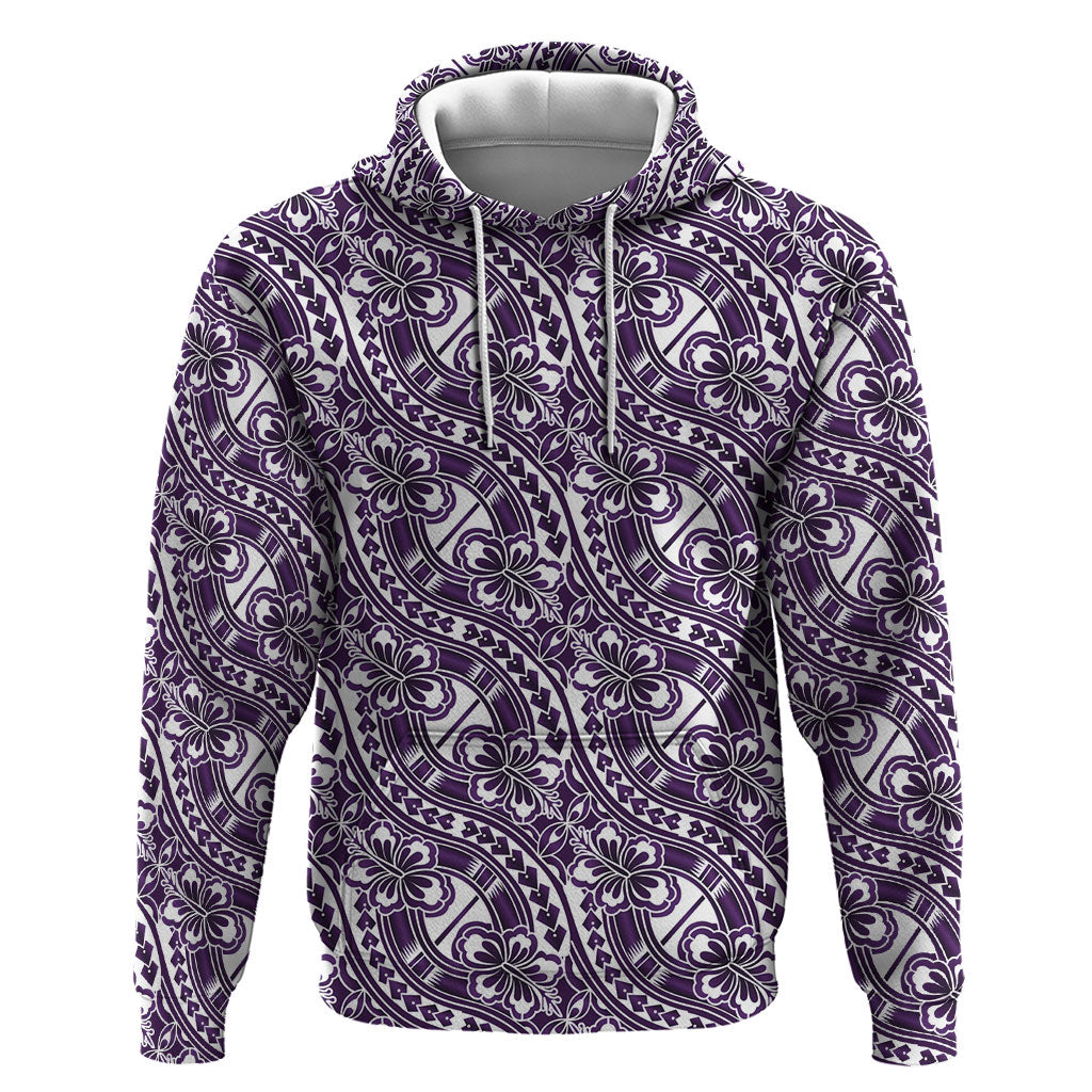 Hibiscus Bloom Island Tribal Waves Hoodie Purple Polynesian Pattern LT01 Pullover Hoodie Purple - Polynesian Pride