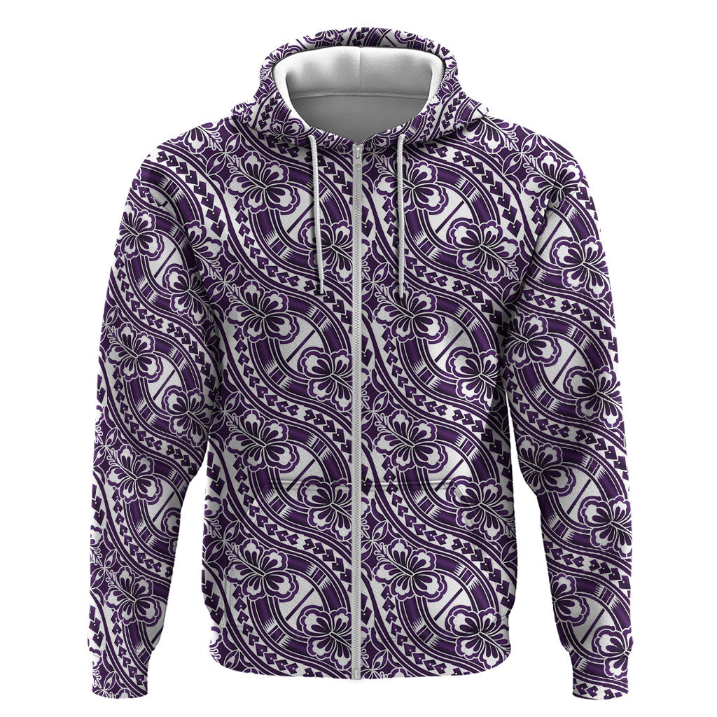 Hibiscus Bloom Island Tribal Waves Hoodie Purple Polynesian Pattern LT01 Zip Hoodie Purple - Polynesian Pride