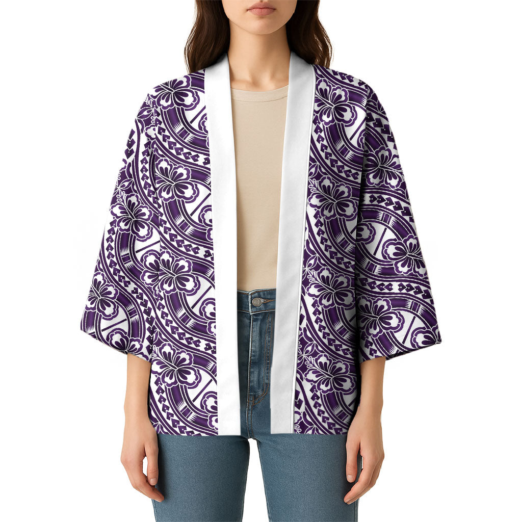 Hibiscus Bloom Island Tribal Waves Kimono Purple Polynesian Pattern