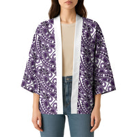 Hibiscus Bloom Island Tribal Waves Kimono Purple Polynesian Pattern