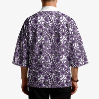 Hibiscus Bloom Island Tribal Waves Kimono Purple Polynesian Pattern