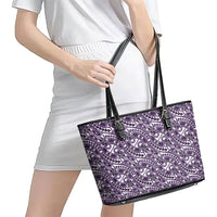 Hibiscus Bloom Island Tribal Waves Leather Tote Bag Purple Polynesian Pattern LT01 - Polynesian Pride
