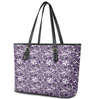 Hibiscus Bloom Island Tribal Waves Leather Tote Bag Purple Polynesian Pattern LT01 - Polynesian Pride