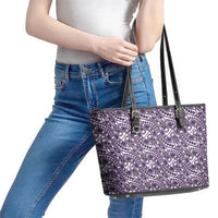 Hibiscus Bloom Island Tribal Waves Leather Tote Bag Purple Polynesian Pattern LT01 - Polynesian Pride
