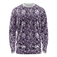 Hibiscus Bloom Island Tribal Waves Long Sleeve Shirt Purple Polynesian Pattern LT01 Unisex Purple - Polynesian Pride