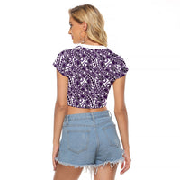 Hibiscus Bloom Island Tribal Waves Raglan Cropped T Shirt Purple Polynesian Pattern