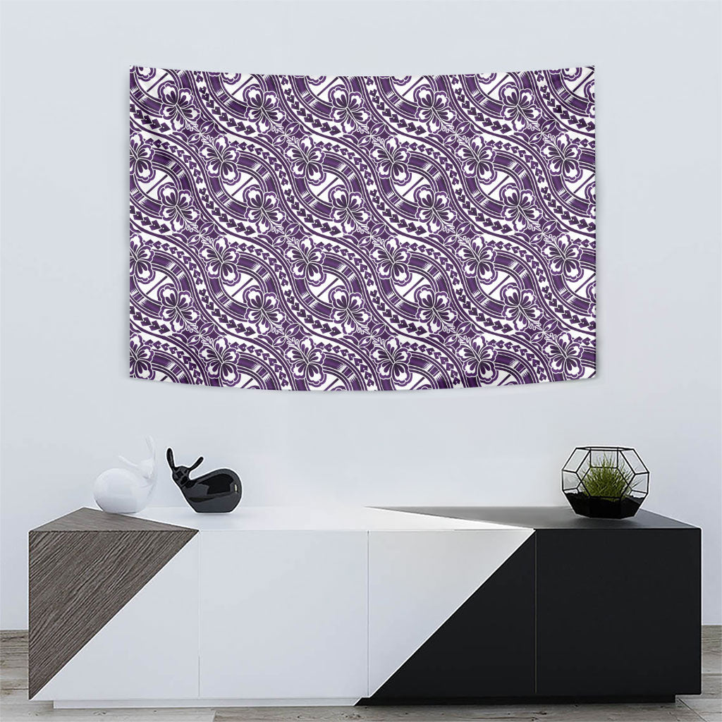 Hibiscus Bloom Island Tribal Waves Tapestry Purple Polynesian Pattern
