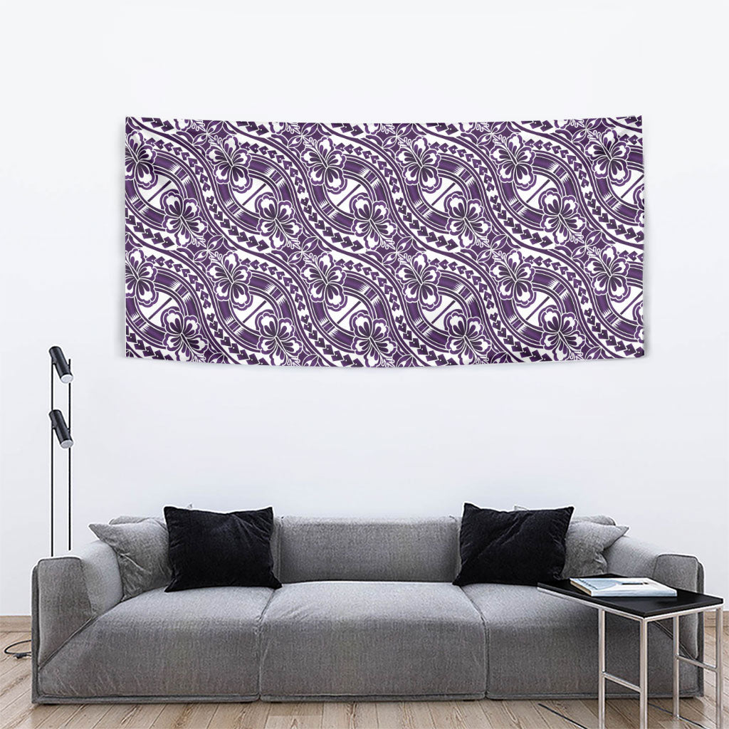 Hibiscus Bloom Island Tribal Waves Tapestry Purple Polynesian Pattern