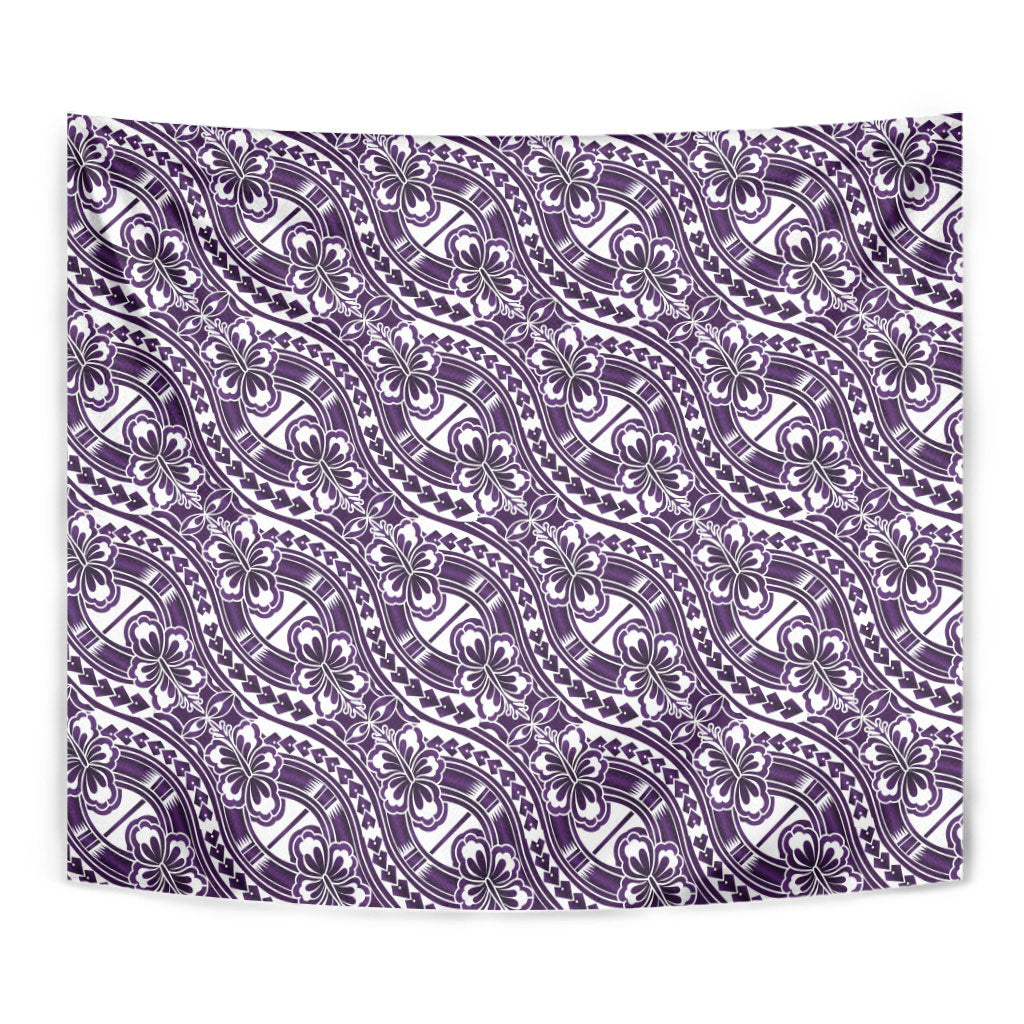 Hibiscus Bloom Island Tribal Waves Tapestry Purple Polynesian Pattern