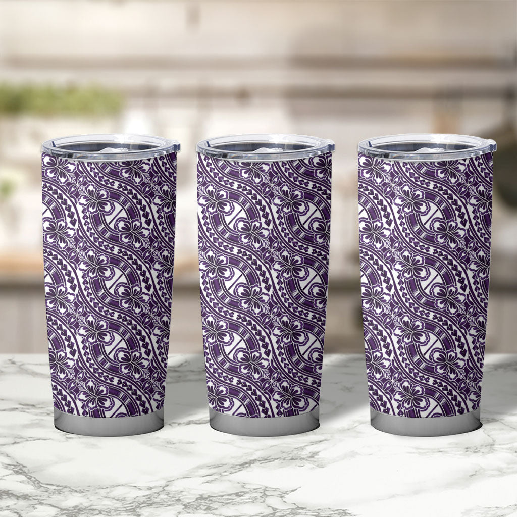 Hibiscus Bloom Island Tribal Waves Tumbler Cup Purple Polynesian Pattern LT01 - Polynesian Pride