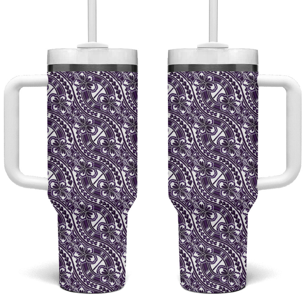 Hibiscus Bloom Island Tribal Waves Tumbler With Handle Purple Polynesian Pattern LT01 One Size: 40 oz Purple - Polynesian Pride