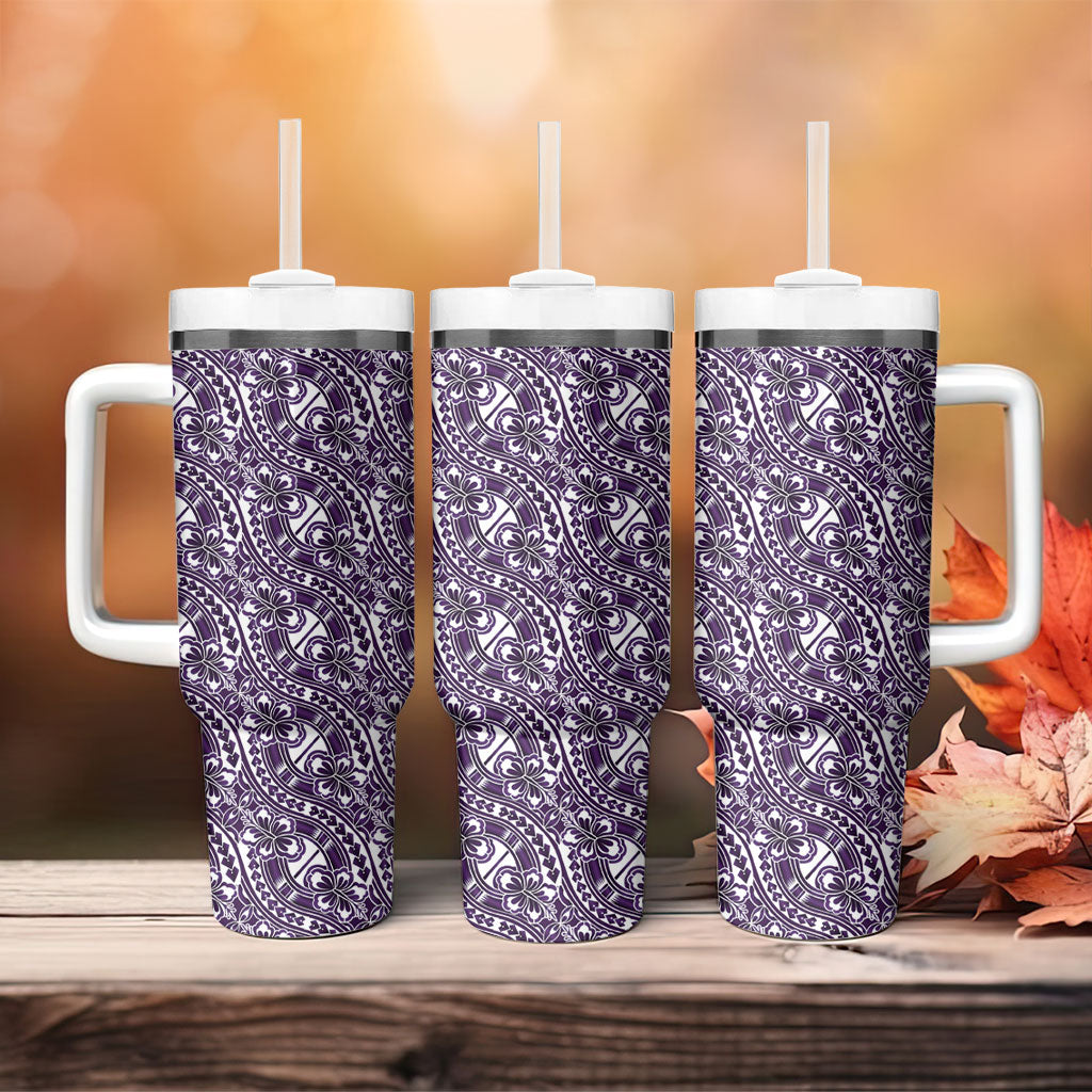 Hibiscus Bloom Island Tribal Waves Tumbler With Handle Purple Polynesian Pattern LT01 - Polynesian Pride