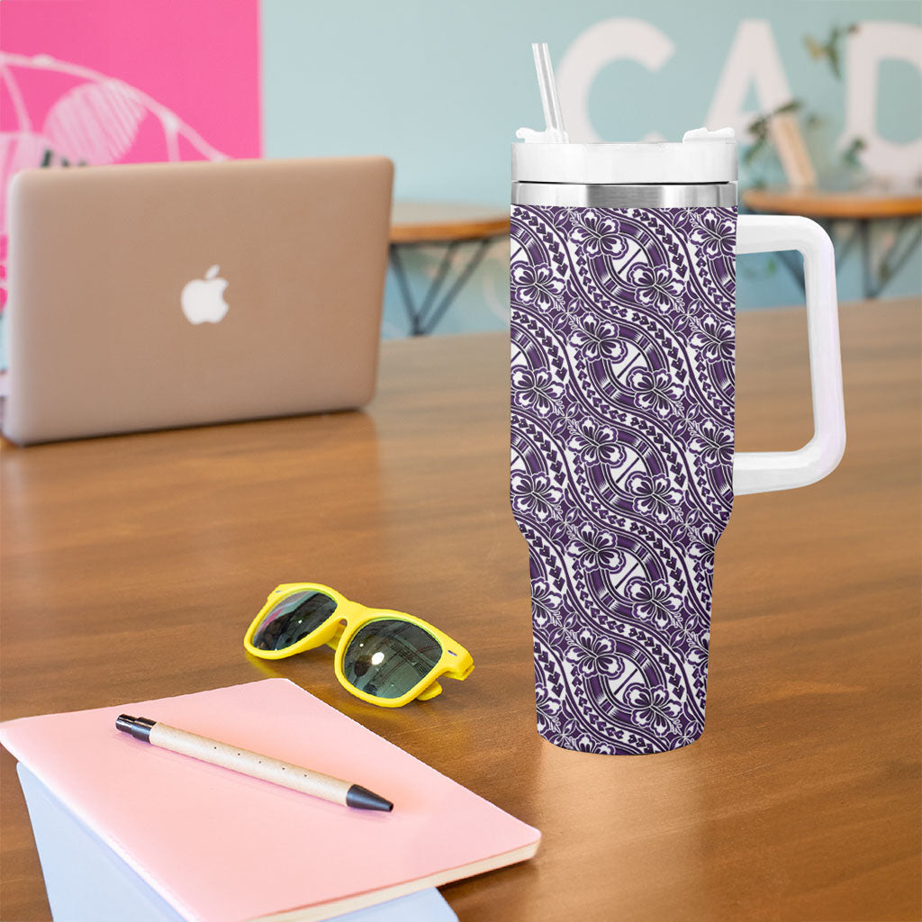 Hibiscus Bloom Island Tribal Waves Tumbler With Handle Purple Polynesian Pattern LT01 - Polynesian Pride