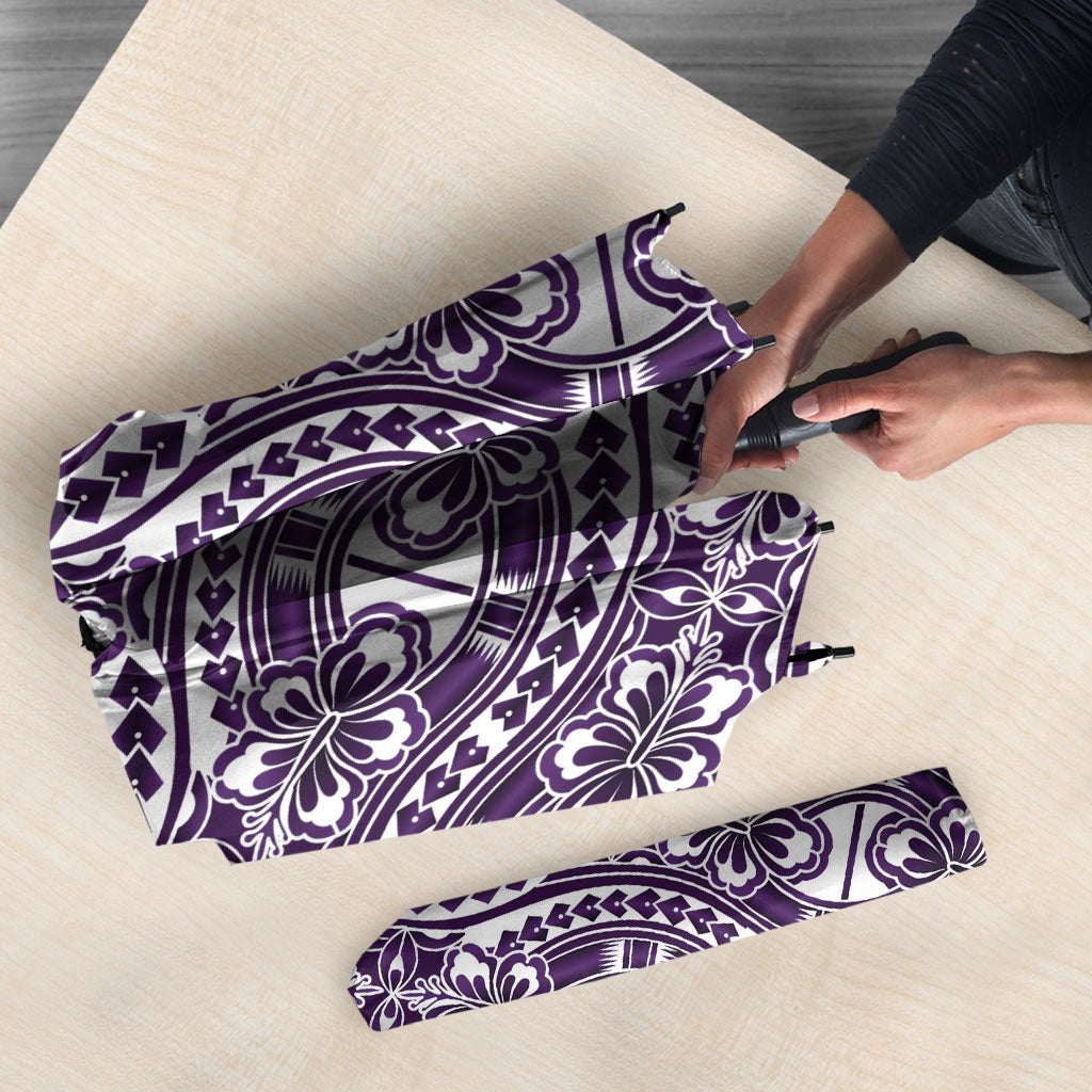 Hibiscus Bloom Island Tribal Waves Umbrella Purple Polynesian Pattern LT01 - Polynesian Pride