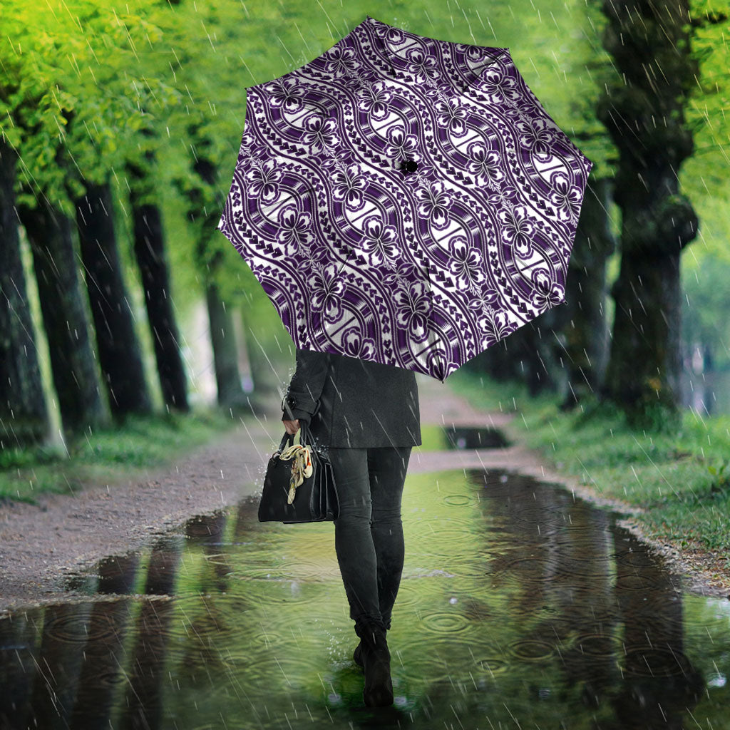 Hibiscus Bloom Island Tribal Waves Umbrella Purple Polynesian Pattern LT01 - Polynesian Pride