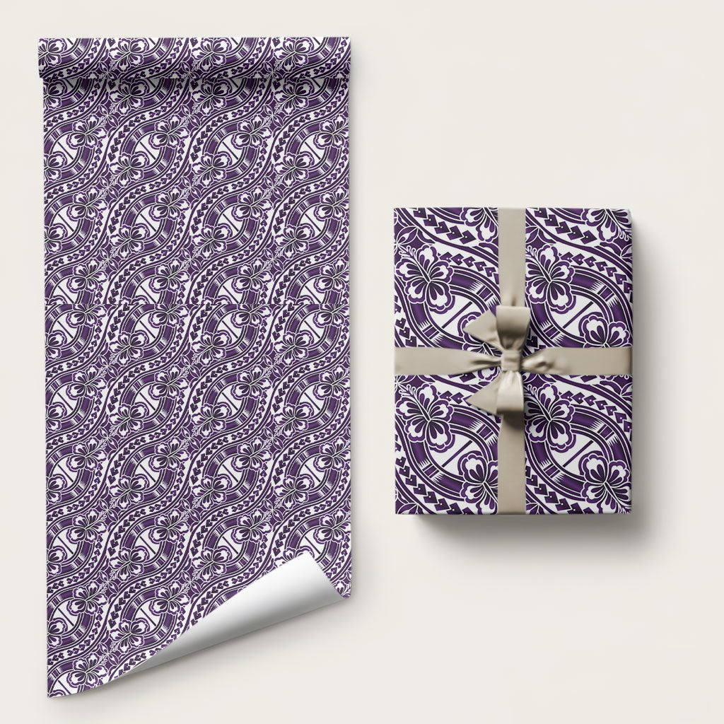 Hibiscus Bloom Island Tribal Waves Wrapping Paper Purple Polynesian Pattern LT01 58" × 23" Purple - Polynesian Pride