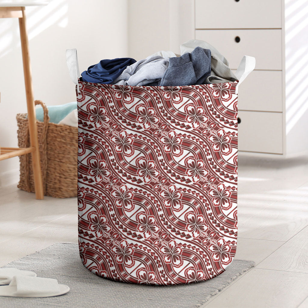 Hibiscus Bloom Island Tribal Waves Laundry Basket Red Polynesian Pattern LT01 Red - Polynesian Pride