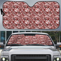 Hibiscus Bloom Island Tribal Waves Auto Sun Shade Red Polynesian Pattern LT01 Red - Polynesian Pride