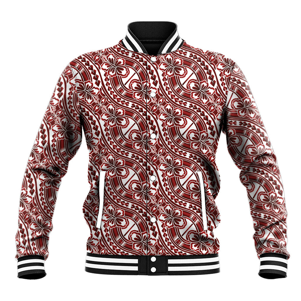 Hibiscus Bloom Island Tribal Waves Baseball Jacket Red Polynesian Pattern LT01 Unisex Red - Polynesian Pride