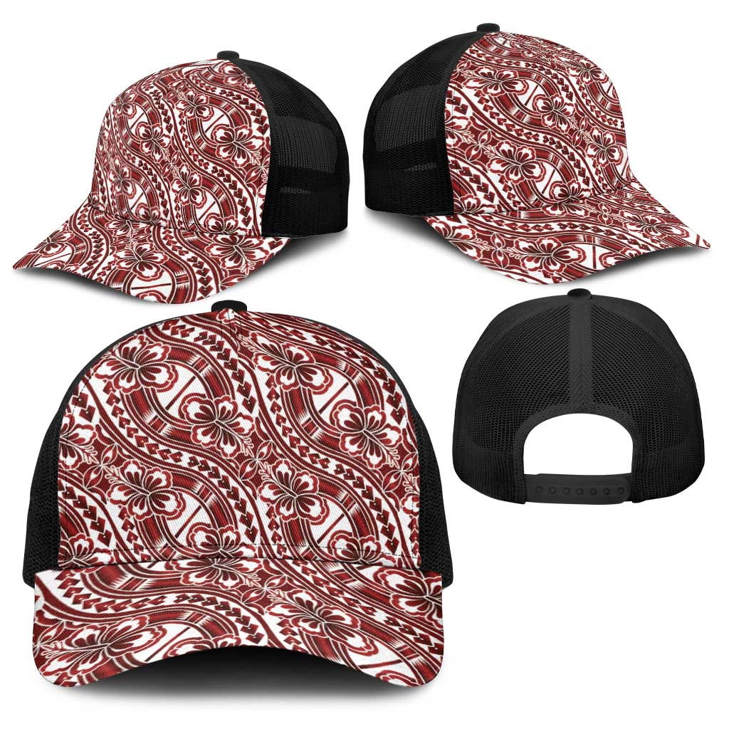 Hibiscus Bloom Island Tribal Waves Baseball Net Cap Red Polynesian Pattern LT01 - Polynesian Pride