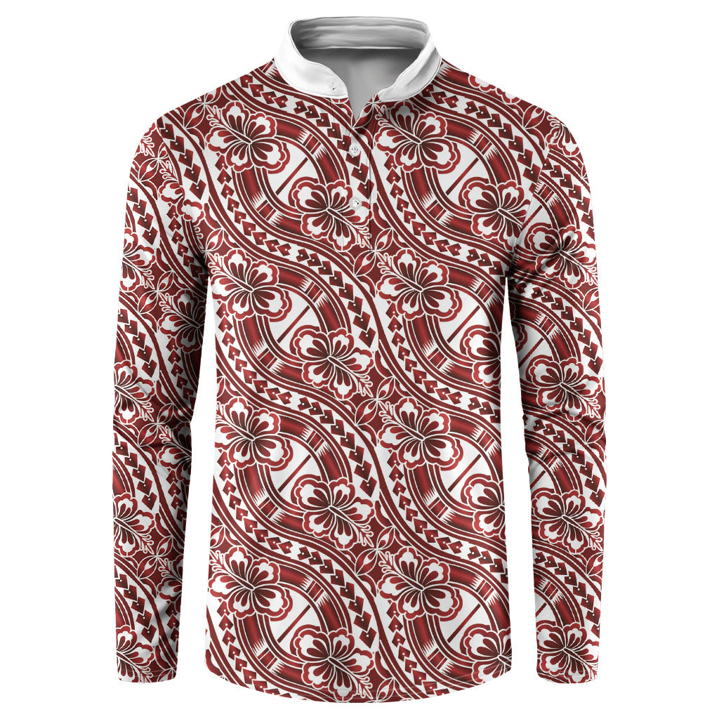 Hibiscus Bloom Island Tribal Waves Button Sweatshirt Red Polynesian Pattern LT01 Red - Polynesian Pride