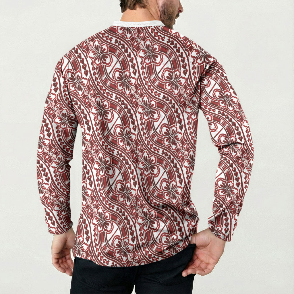 Hibiscus Bloom Island Tribal Waves Button Sweatshirt Red Polynesian Pattern LT01 - Polynesian Pride