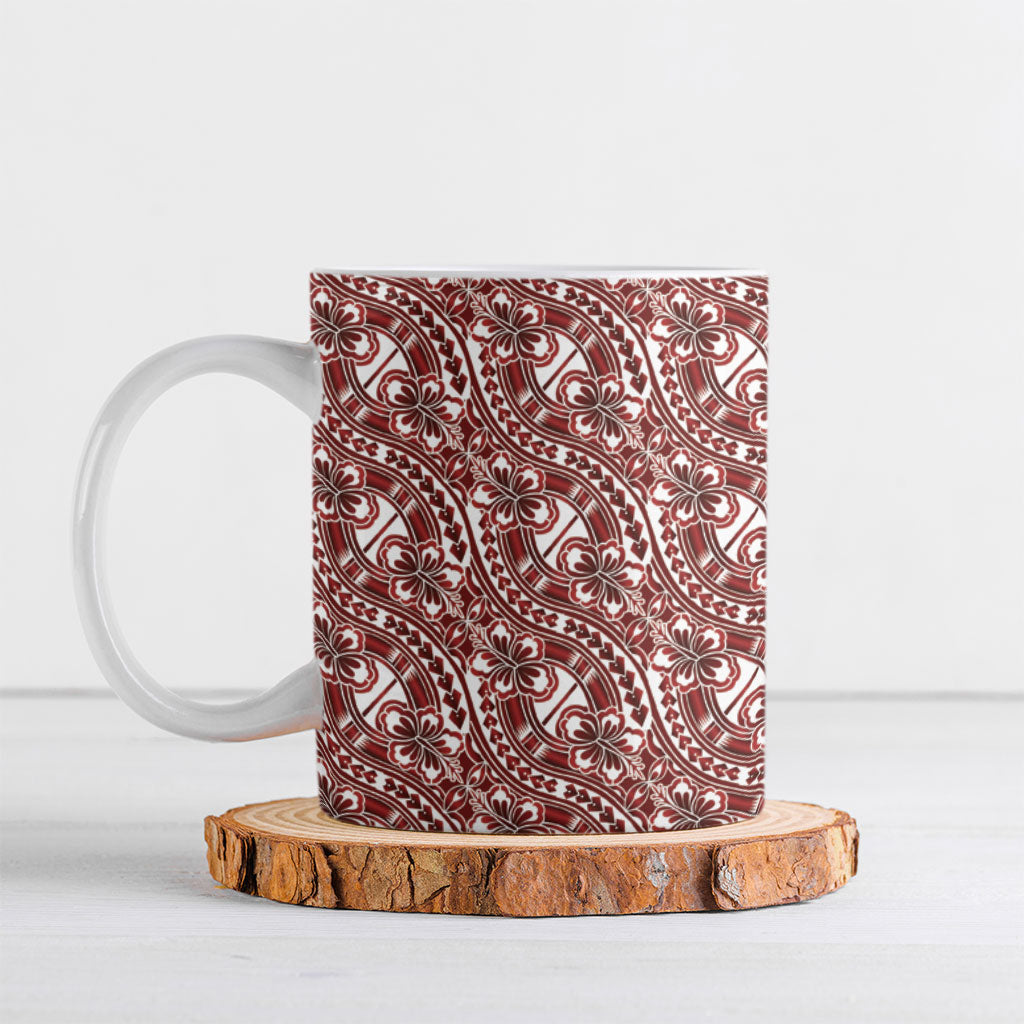 Hibiscus Bloom Island Tribal Waves Ceramic Mug Red Polynesian Pattern LT01 Red - Polynesian Pride