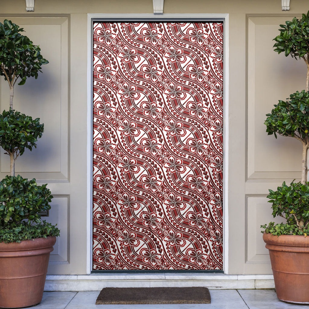 Hibiscus Bloom Island Tribal Waves Door Cover Red Polynesian Pattern LT01 Red - Polynesian Pride