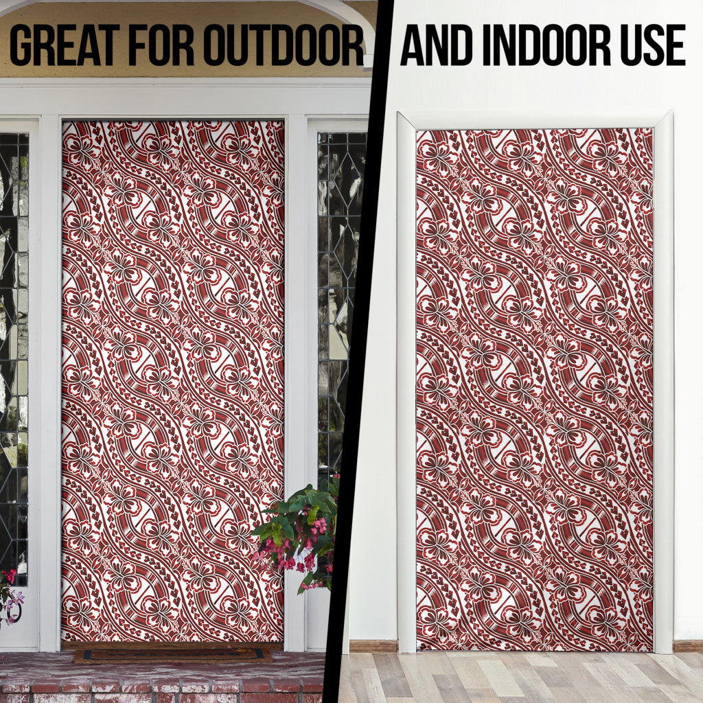 Hibiscus Bloom Island Tribal Waves Door Cover Red Polynesian Pattern LT01 - Polynesian Pride