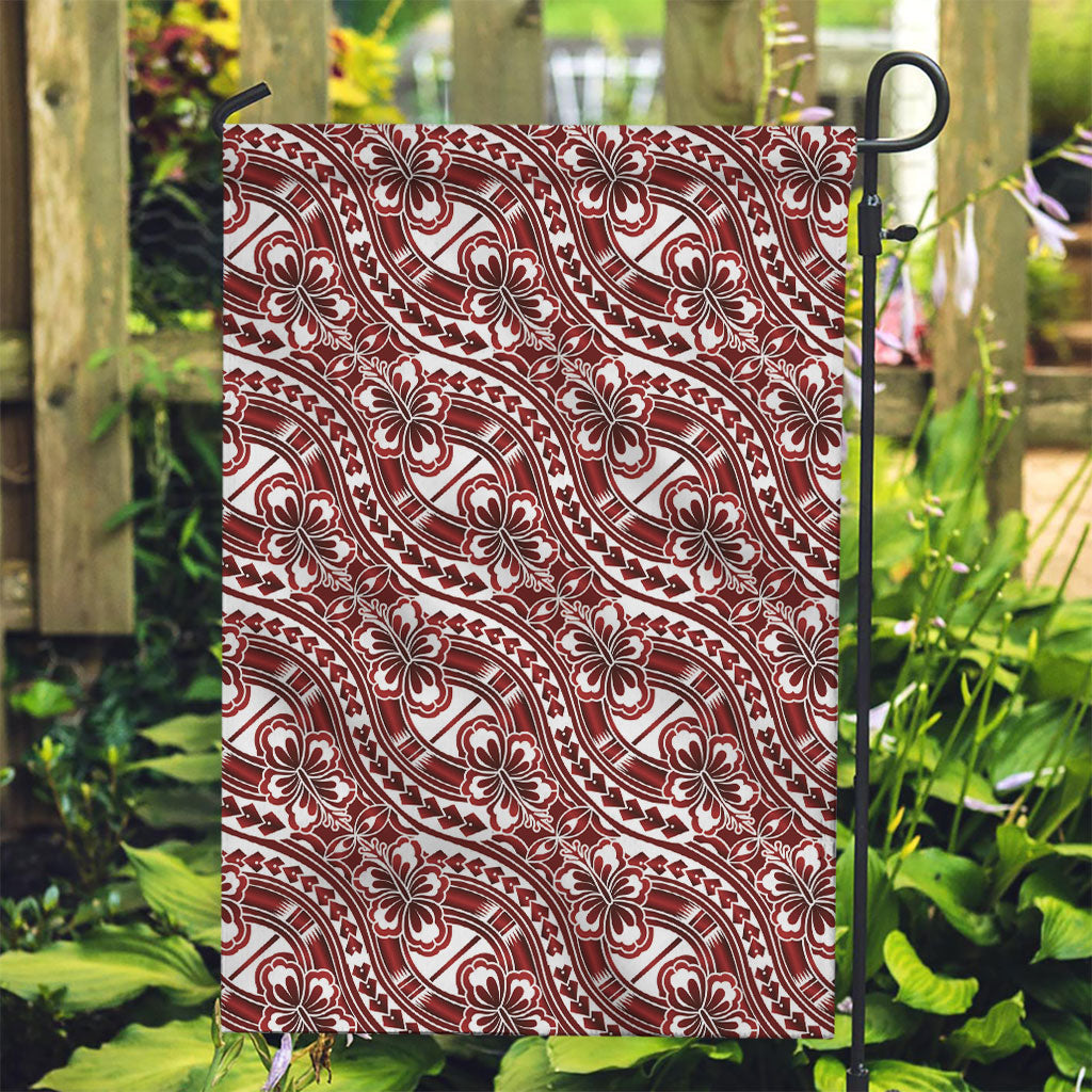 Hibiscus Bloom Island Tribal Waves Garden Flag Red Polynesian Pattern LT01 Garden Flag Red - Polynesian Pride