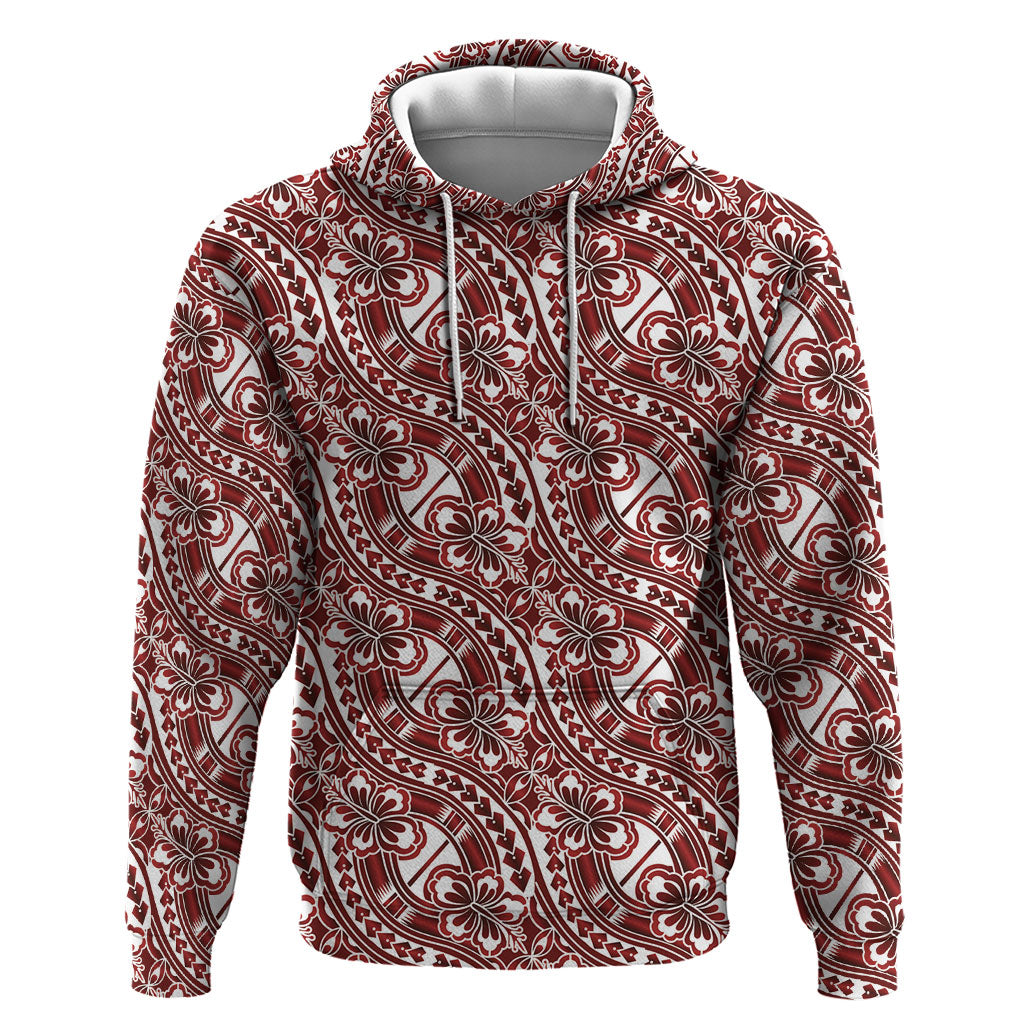 Hibiscus Bloom Island Tribal Waves Hoodie Red Polynesian Pattern LT01 Pullover Hoodie Red - Polynesian Pride