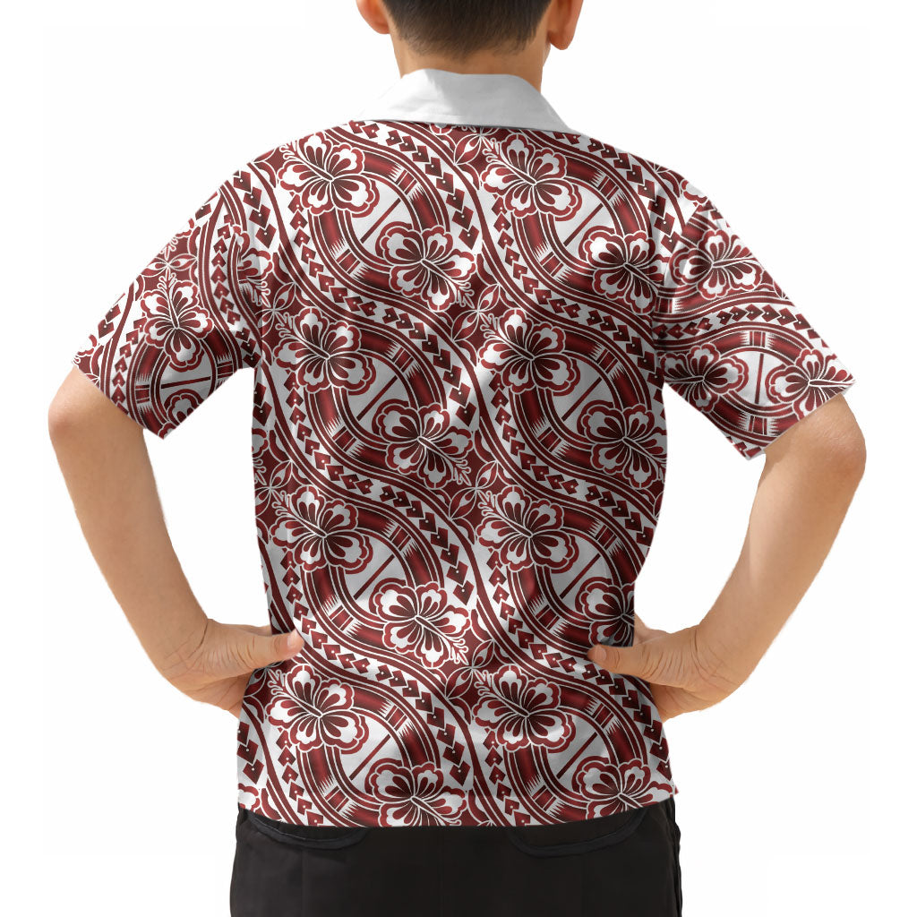 Hibiscus Bloom Island Tribal Waves Kid Hawaiian Shirt Red Polynesian Pattern LT01 - Polynesian Pride