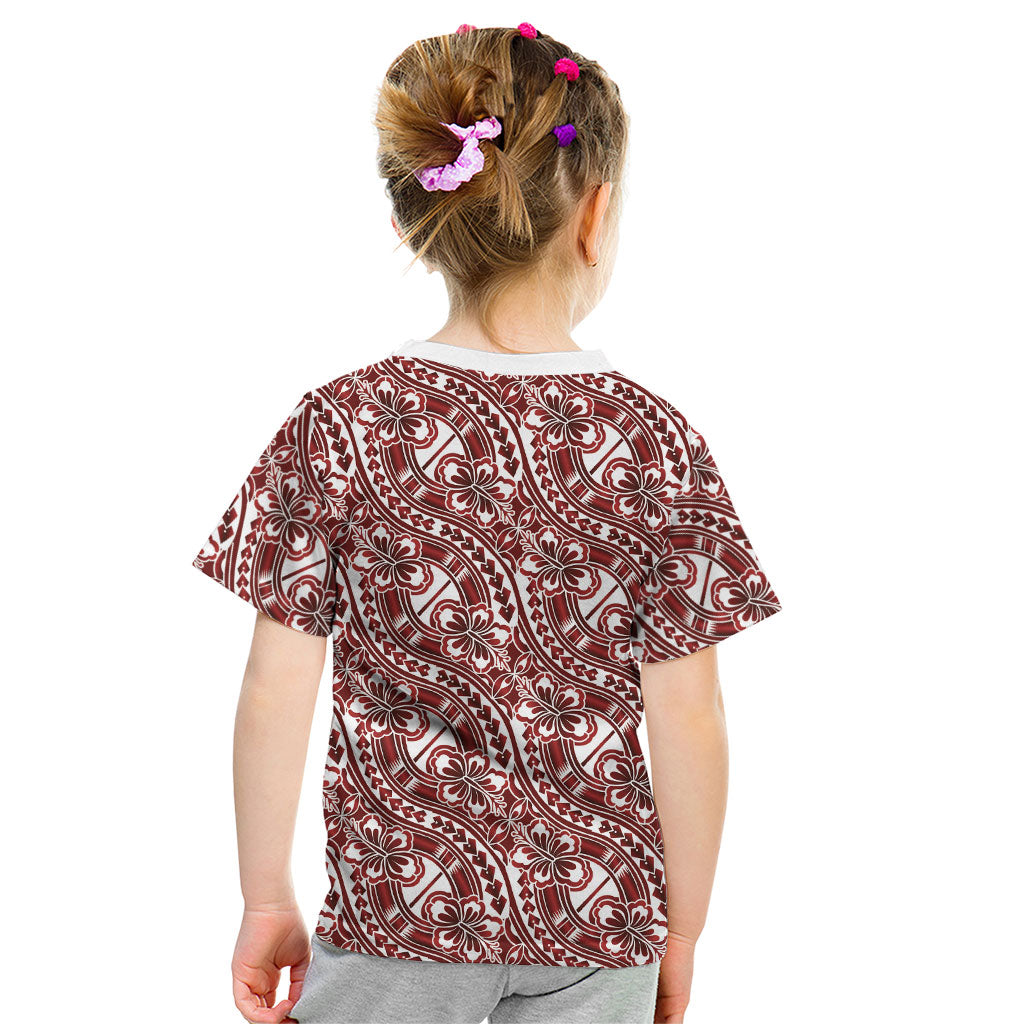 Hibiscus Bloom Island Tribal Waves Kid T Shirt Red Polynesian Pattern LT01 - Polynesian Pride