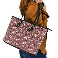 Hibiscus Bloom Island Tribal Waves Leather Tote Bag Red Polynesian Pattern LT01 - Polynesian Pride