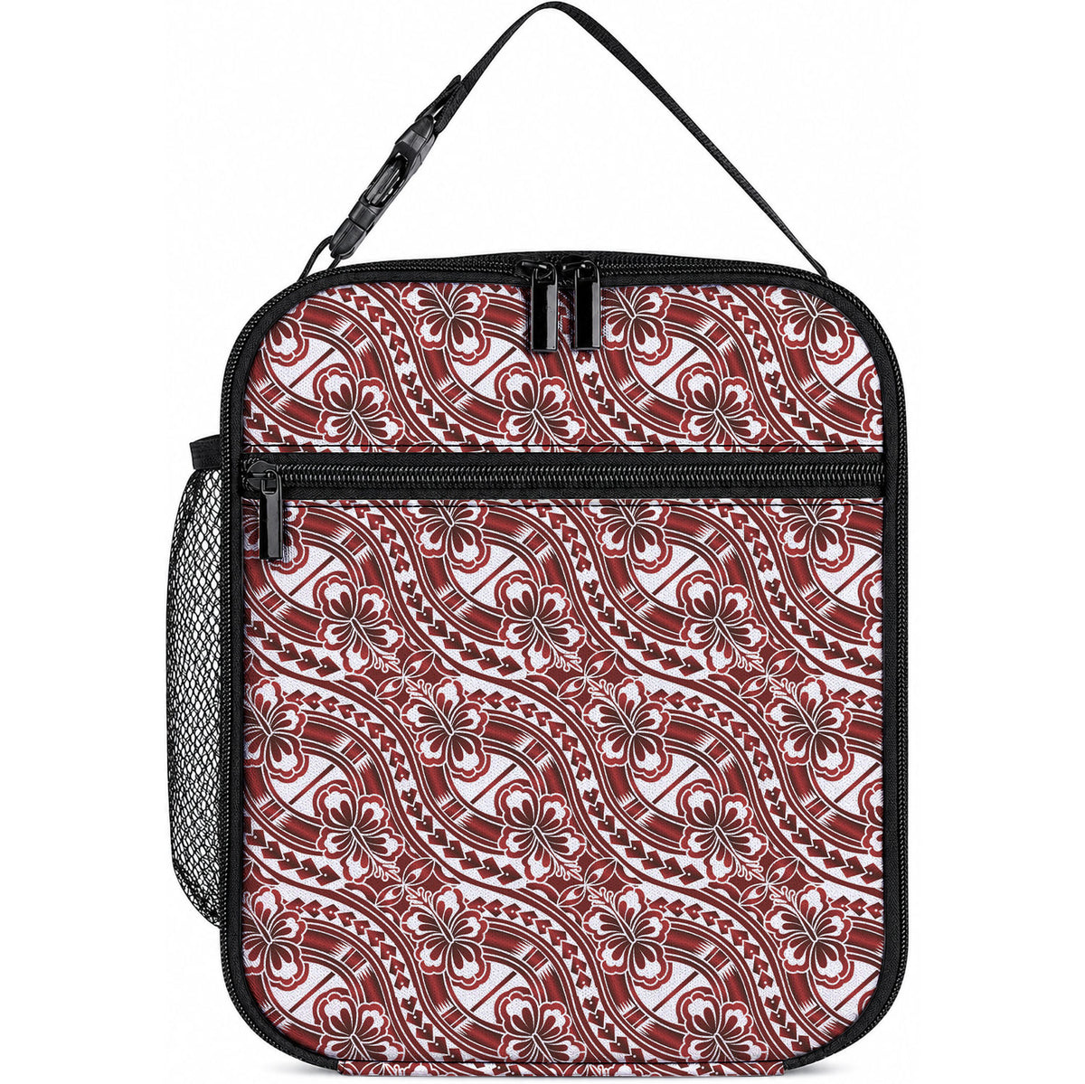 Hibiscus Bloom Island Tribal Waves Lunch Bag Red Polynesian Pattern