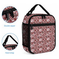 Hibiscus Bloom Island Tribal Waves Lunch Bag Red Polynesian Pattern