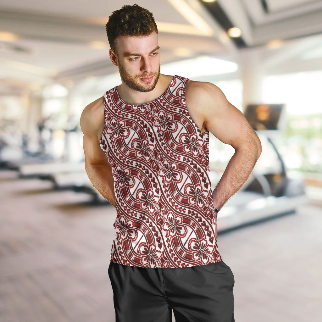 Hibiscus Bloom Island Tribal Waves Men Tank Top Red Polynesian Pattern LT01 Red - Polynesian Pride