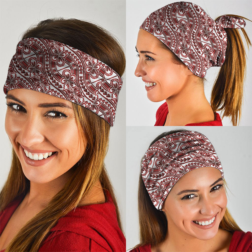 Hibiscus Bloom Island Tribal Waves Neck Gaiter Red Polynesian Pattern