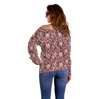 Hibiscus Bloom Island Tribal Waves Off Shoulder Sweater Red Polynesian Pattern LT01 - Polynesian Pride