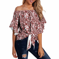 Hibiscus Bloom Island Tribal Waves Off Shoulder Wrap Waist Top Red Polynesian Pattern LT01 Red - Polynesian Pride