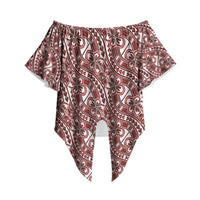 Hibiscus Bloom Island Tribal Waves Off Shoulder Wrap Waist Top Red Polynesian Pattern LT01 - Polynesian Pride