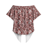 Hibiscus Bloom Island Tribal Waves Off Shoulder Wrap Waist Top Red Polynesian Pattern LT01 - Polynesian Pride