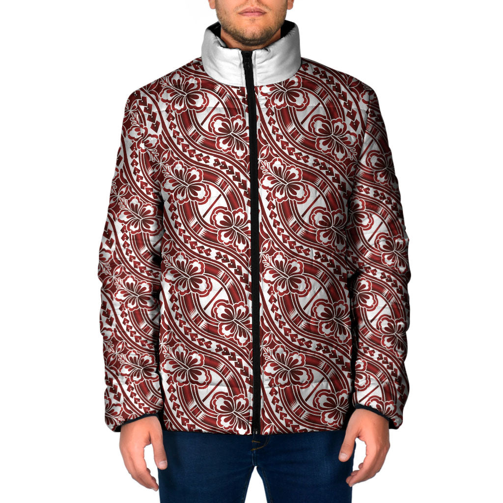 Hibiscus Bloom Island Tribal Waves Padded Jacket Red Polynesian Pattern LT01 Men Red - Polynesian Pride