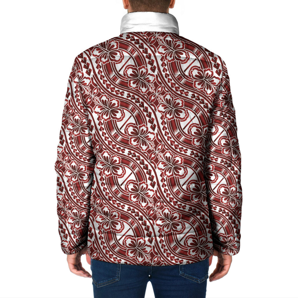 Hibiscus Bloom Island Tribal Waves Padded Jacket Red Polynesian Pattern LT01 - Polynesian Pride
