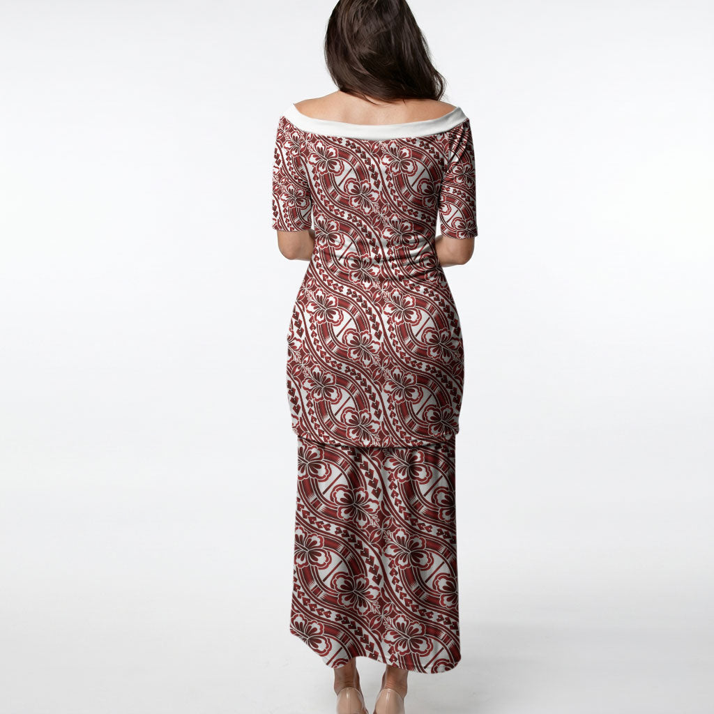 Hibiscus Bloom Island Tribal Waves Puletasi Red Polynesian Pattern LT01 - Polynesian Pride