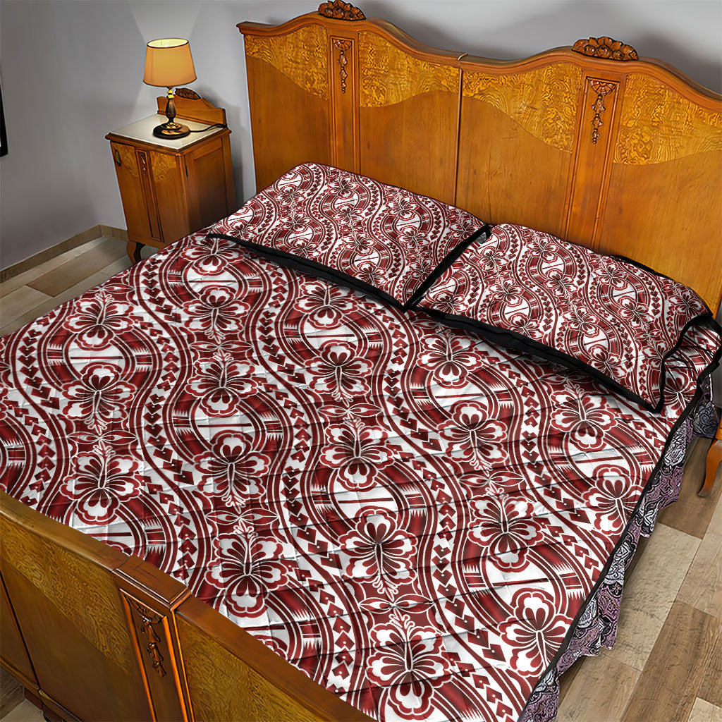 Hibiscus Bloom Island Tribal Waves Quilt Bed Set Red Polynesian Pattern LT01 - Polynesian Pride